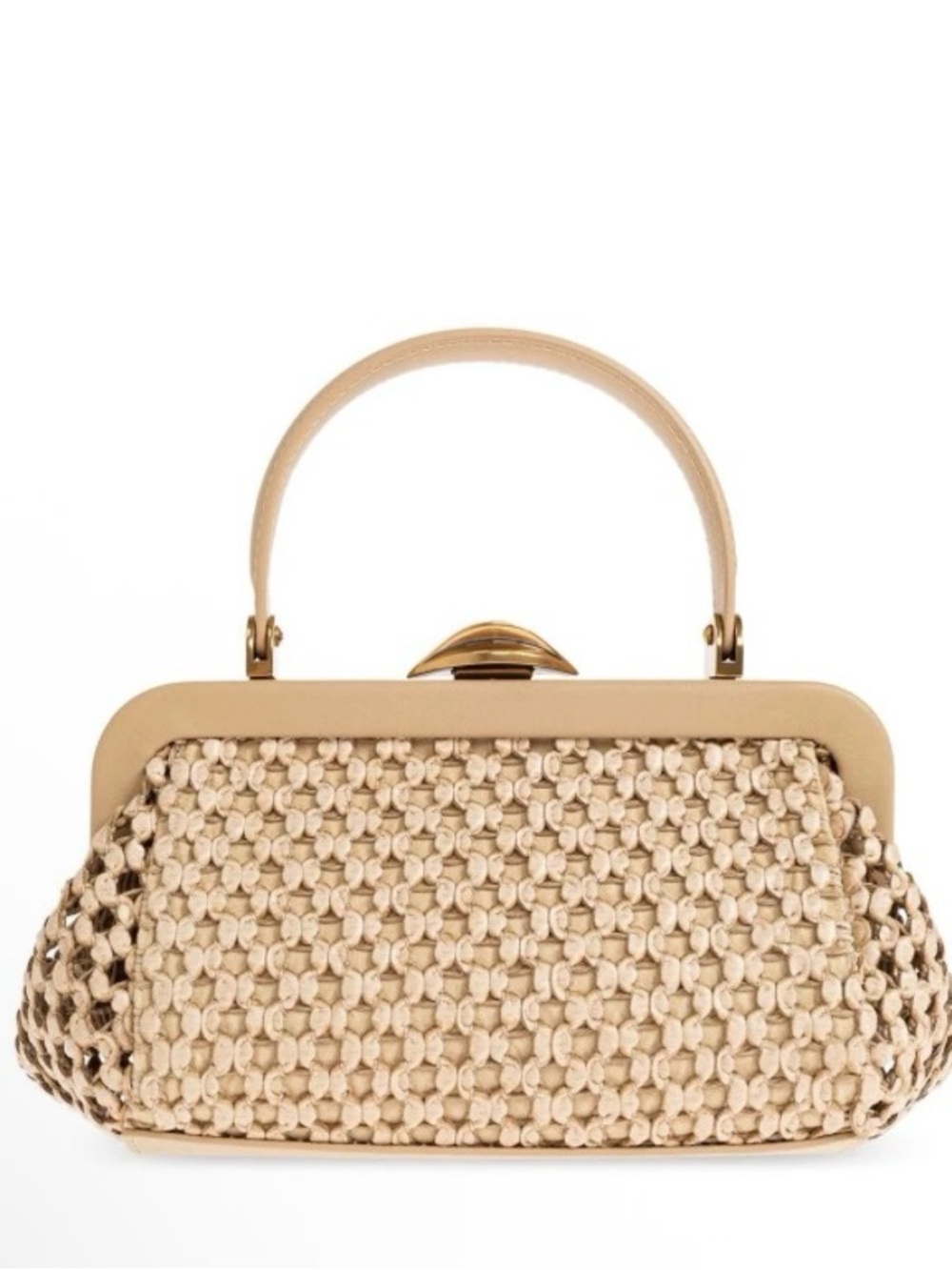 cult gaia Cream Woven Top-Handle Clutch with Gold Hardware